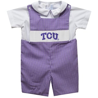 Infant Vive La Fete Purple TCU Horned Frogs Gingham Jon Jon Romper