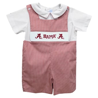 Infant Vive La Fete Crimson Alabama Crimson Tide Gingham Jon Jon Romper