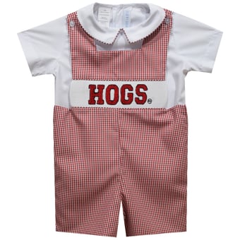 Infant Vive La Fete Cardinal Arkansas Razorbacks Gingham Jon Jon Romper