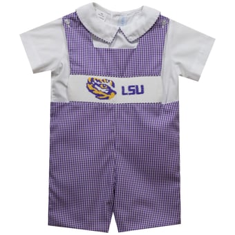 Infant Vive La Fete Purple LSU Tigers Gingham Jon Jon Romper