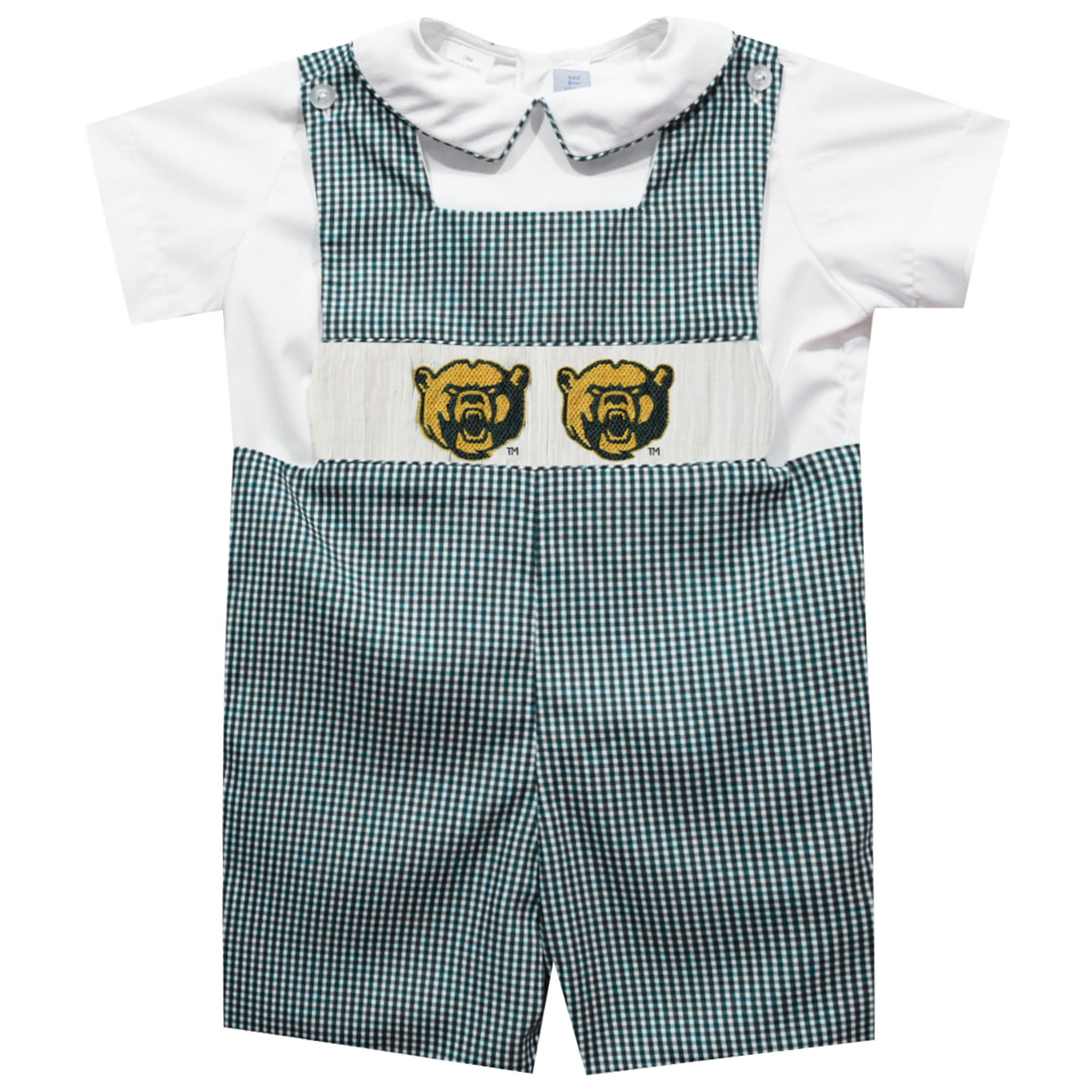Toddler Vive La Fete Green Baylor Bears Gingham Jon Jon Romper