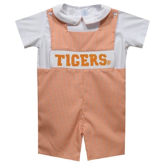 Toddler Vive La Fete Orange Clemson Tigers Gingham Jon Jon Romper