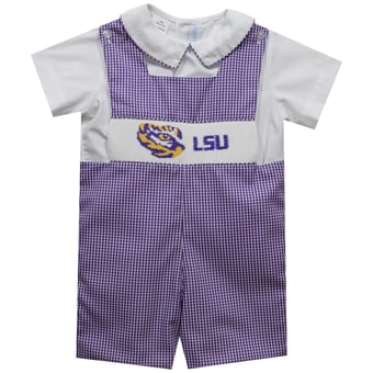 Toddler Vive La Fete Purple LSU Tigers Gingham Jon Jon Romper