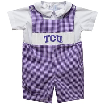 Toddler Vive La Fete Purple TCU Horned Frogs Gingham Jon Jon Romper