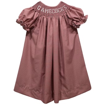 Girls Infant Vive La Fete Garnet South Carolina Gamecocks Mini-Check Smocked Bishop Dress