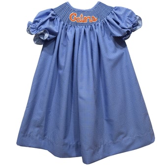 Girls Infant Vive La Fete Royal Florida Gators Mini-Check Smocked Bishop Dress