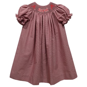 Girls Toddler Vive La Fete Crimson Alabama Crimson Tide Mini-Check Smocked Bishop Dress