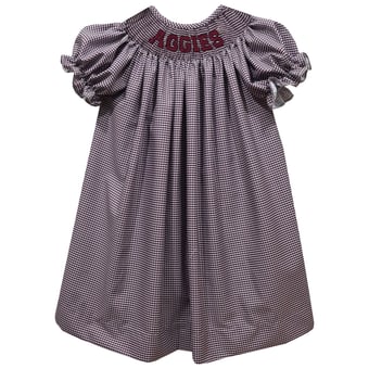 Girls Toddler Vive La Fete Maroon Texas A&M Aggies Mini-Check Smocked Bishop Dress