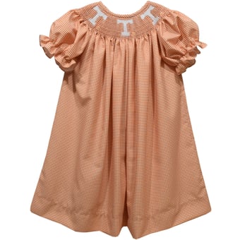 Girls Toddler Vive La Fete Tennessee Orange Tennessee Volunteers Mini-Check Smocked Bishop Dress