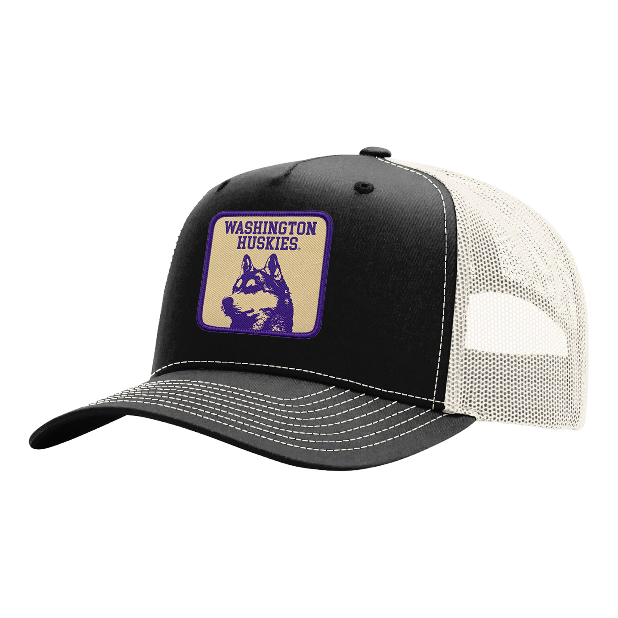 Unisex Uscape Apparel  Black Washington Huskies Wild Side Patch Trucker Adjustable Hat