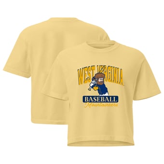Women's Yellow West Virginia Mountaineers Comfort Colors Baseball Mascot Cropped T-Shirt