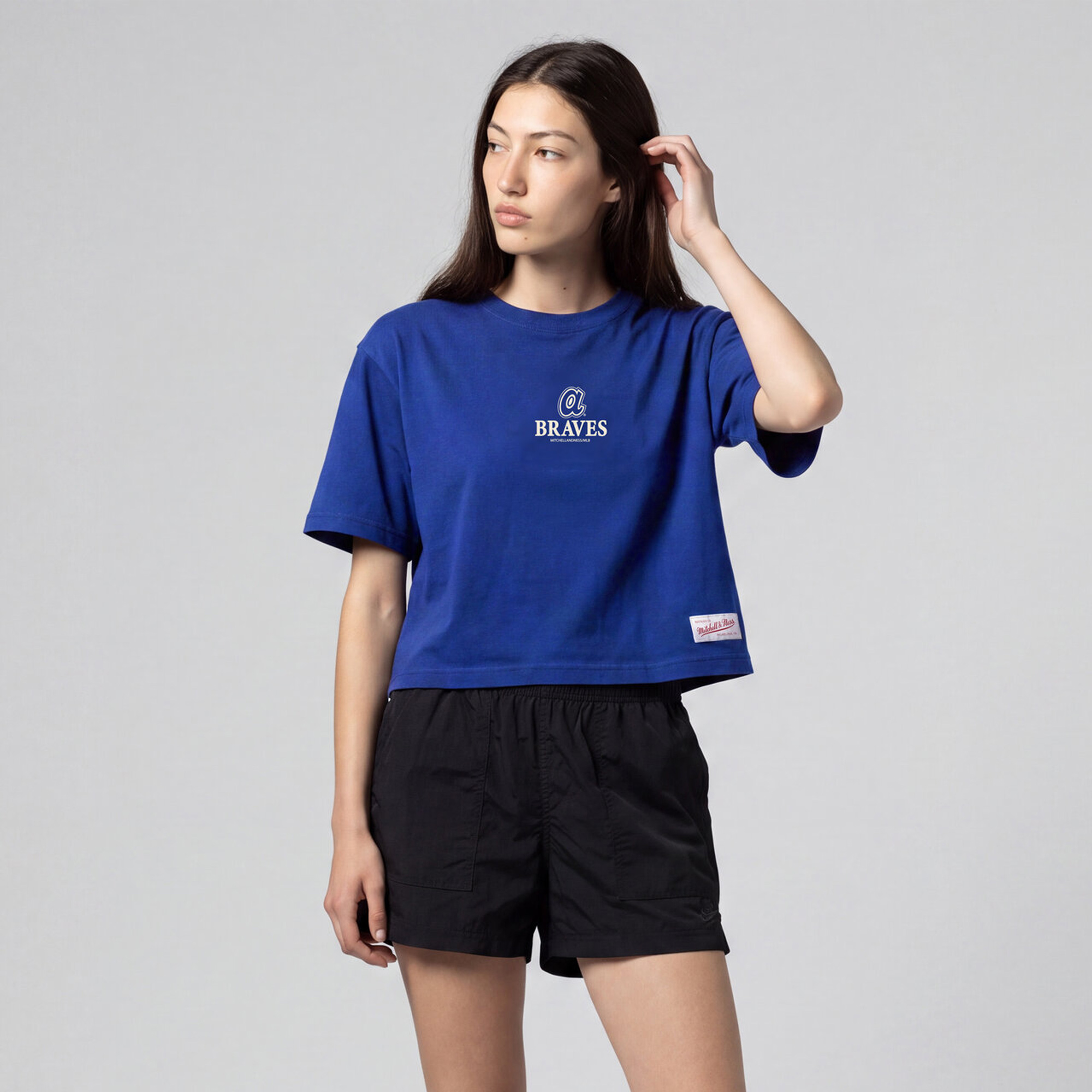 Women's Mitchell & Ness Royal Atlanta Braves Core Essentials Boxy Crop T-Shirt