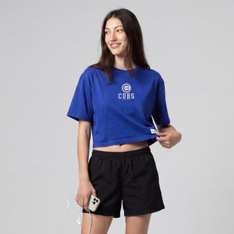 Women's Mitchell & Ness Royal Chicago Cubs Core Essentials Boxy Crop T-Shirt