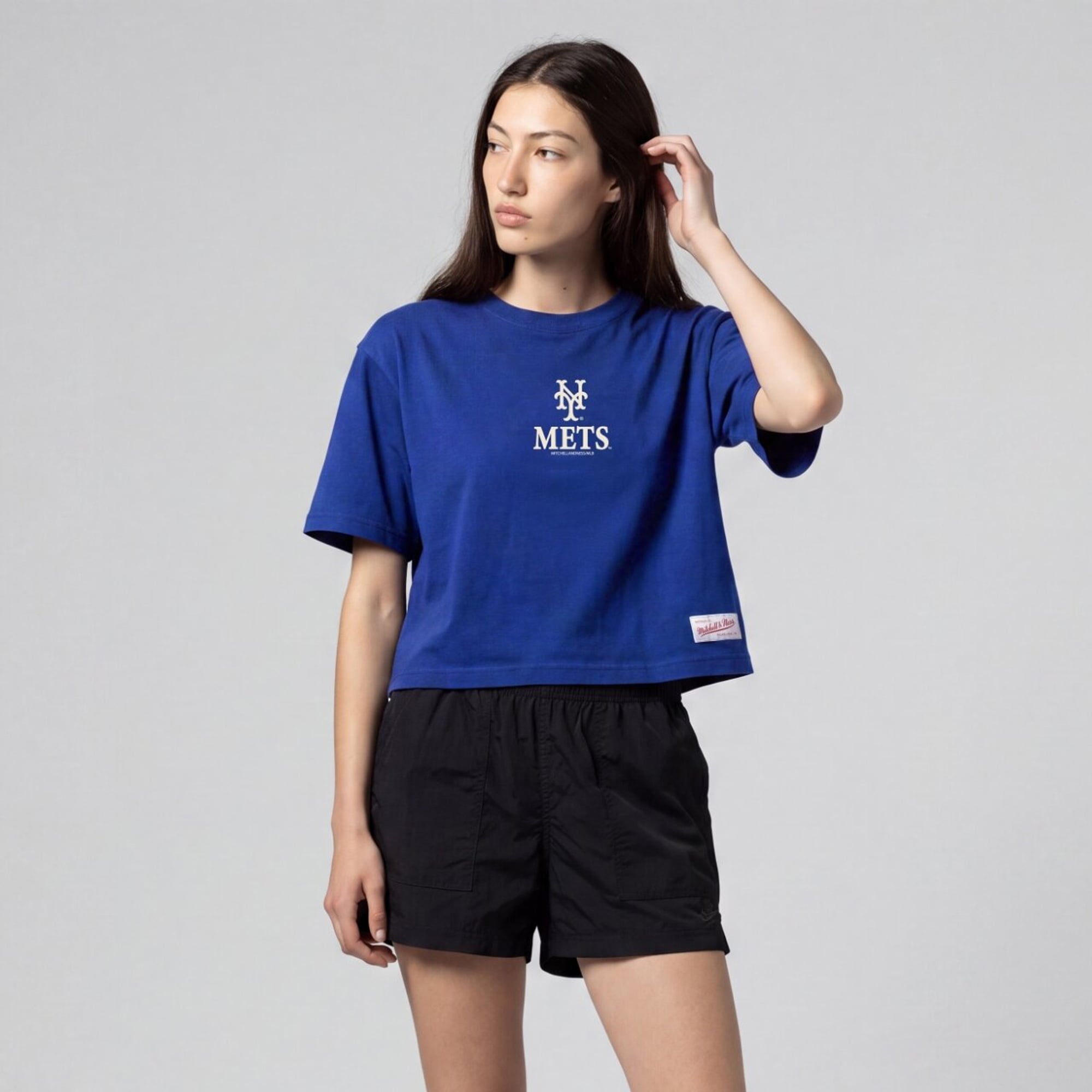 Women's Mitchell & Ness Royal New York Mets Core Essentials Boxy Crop T-Shirt