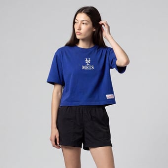 Women's Mitchell & Ness Royal New York Mets Core Essentials Boxy Crop T-Shirt
