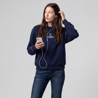 Women's Mitchell & Ness Navy Detroit Tigers Core Essentials Micro Logo Fleece Sweatshirt