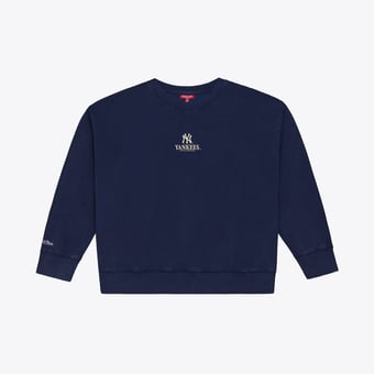 Women's Mitchell & Ness Navy New York Yankees Core Essentials Micro Logo Fleece Sweatshirt