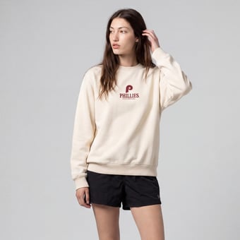 Women's Mitchell & Ness Cream Philadelphia Phillies Core Essentials Micro Logo Fleece Sweatshirt