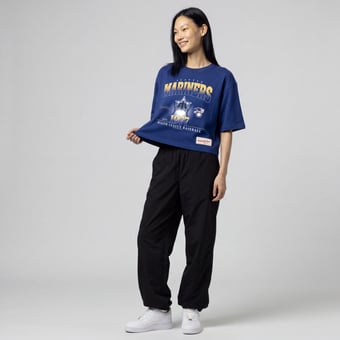 Women's Mitchell & Ness Royal Seattle Mariners Street Graphics T-Shirt