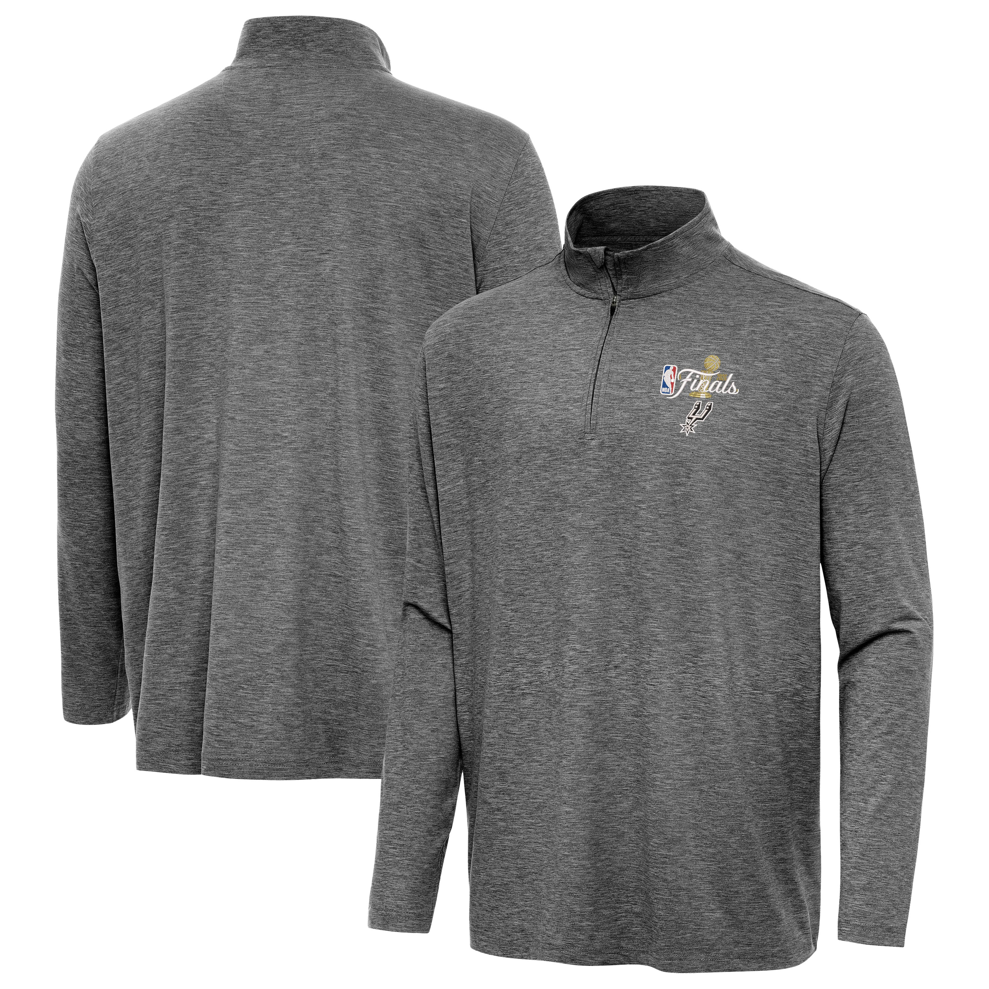 Men's Antigua Heather Black San Antonio Spurs 2026 NBA Finals Hunk Quarter-Zip Pullover