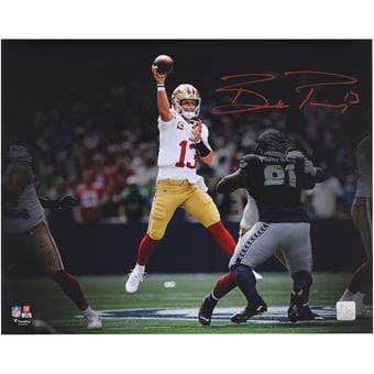 Brock Purdy San Francisco 49ers Autographed 16" x 20" Jump Throw Spotlight Photograph
