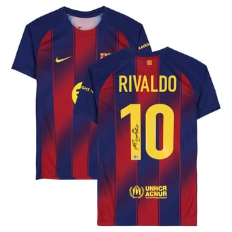 Rivaldo Barcelona Autographed Red/Blue Nike Modern Home Jersey