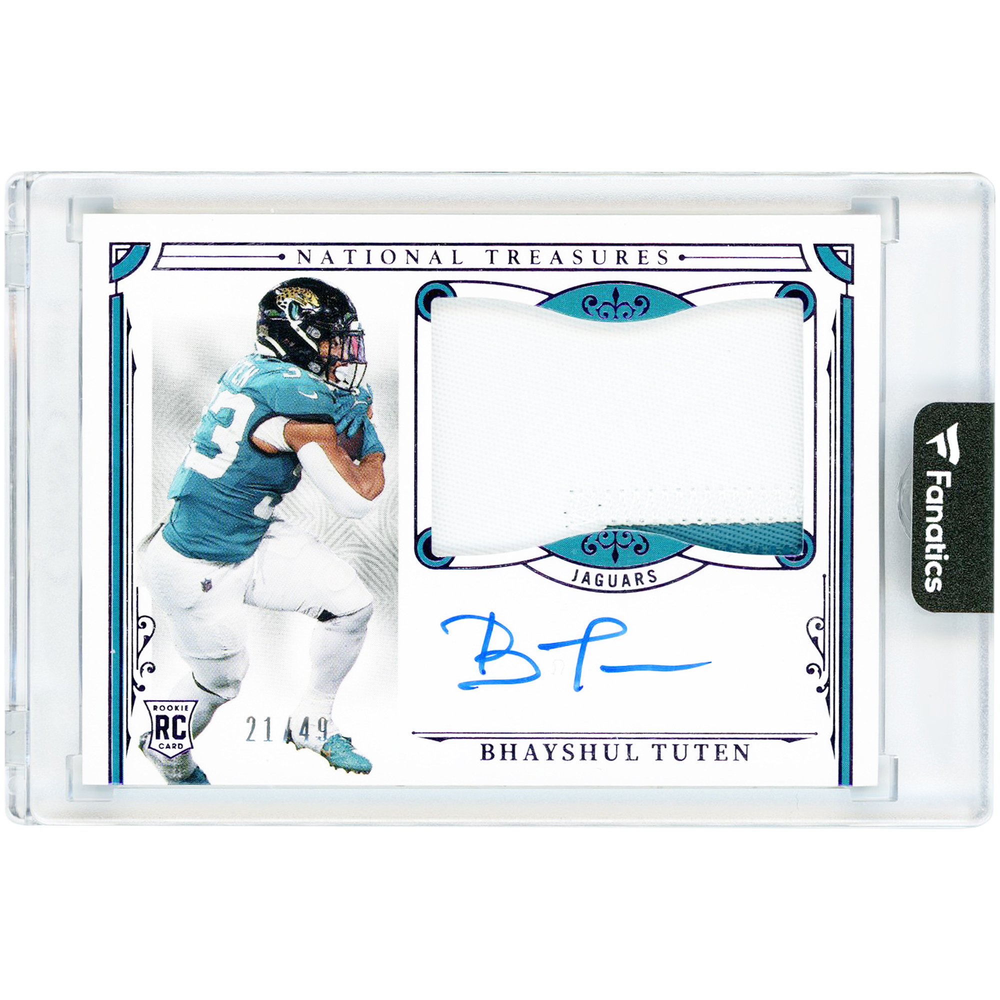 Bhayshul Tuten Jacksonville Jaguars Autographed 2025 Panini National Treasures Dual-Color RPA #186 #21/49 Rookie Card