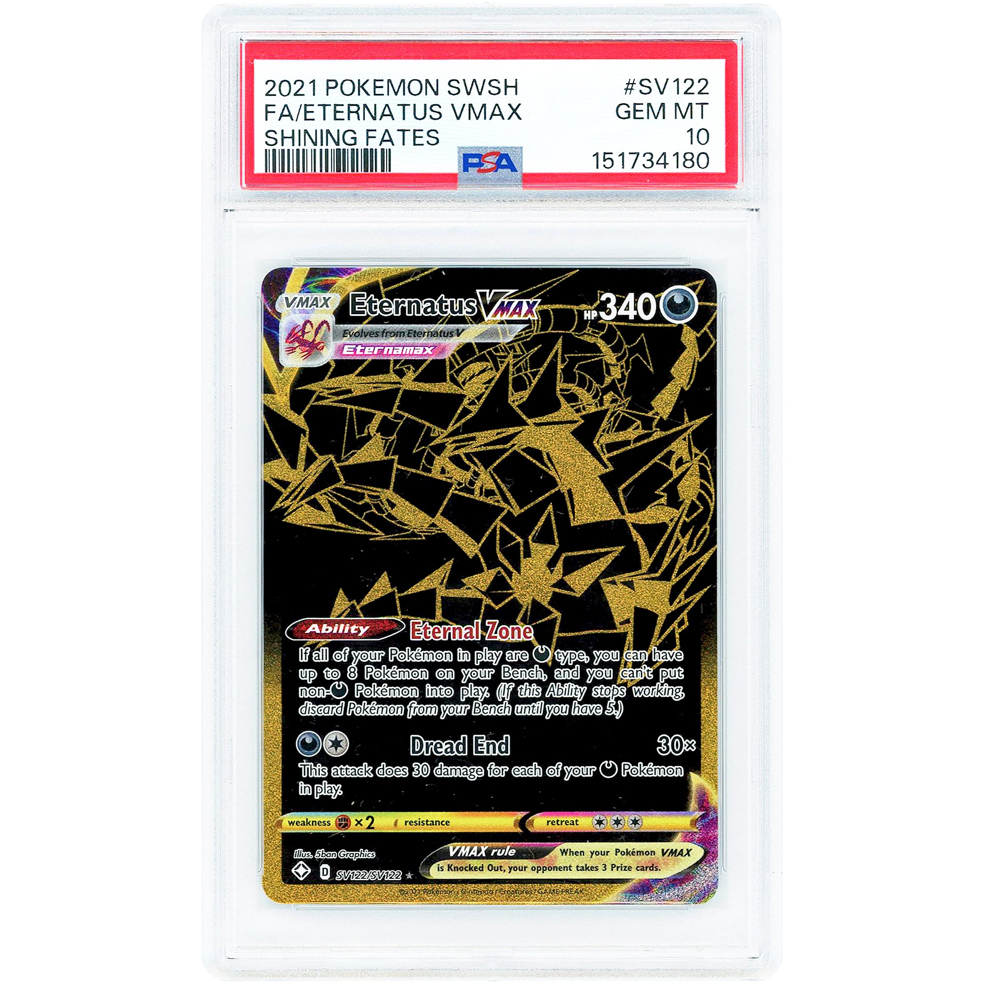 Eternatus VMAX 2021 Pokemon Shining Fates Shiny Holo Rare #SV122 PSA Authenticated 10 Card