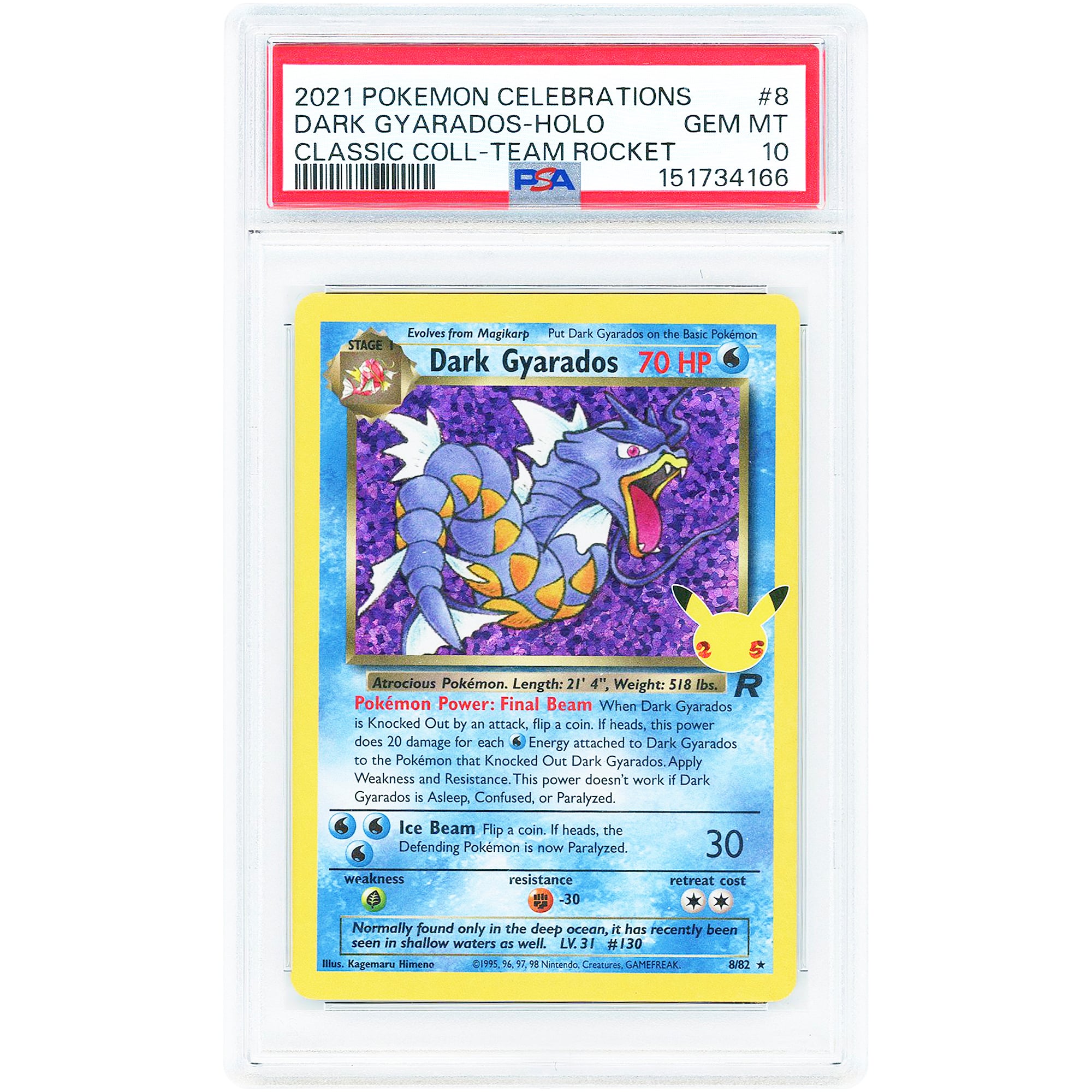 Dark Gyarados 2021 Pokemon Celebrations Classic Collection #8 PSA Authenticated 10 Card