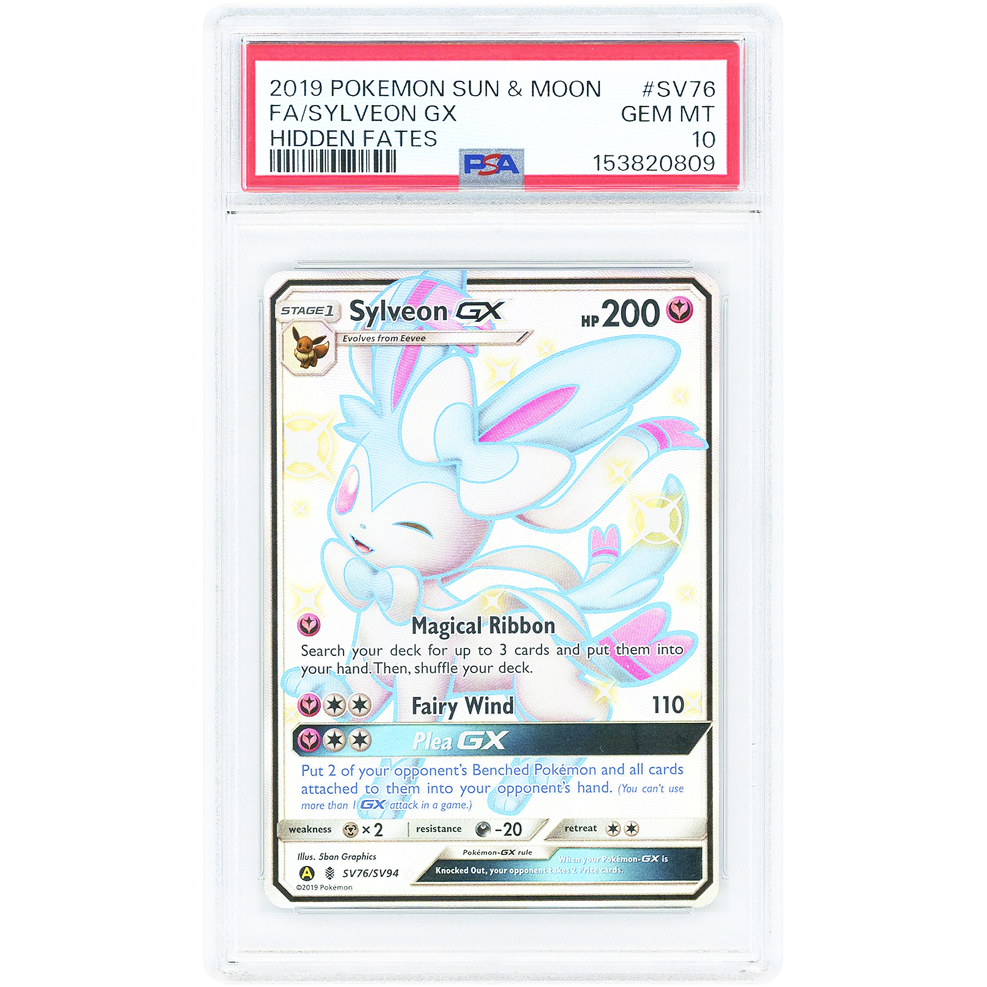 Sylveon GX 2019 Pokemon Hidden Fates Shiny Vault Shiny Holo Rare #SV76 PSA Authenticated 10 Card