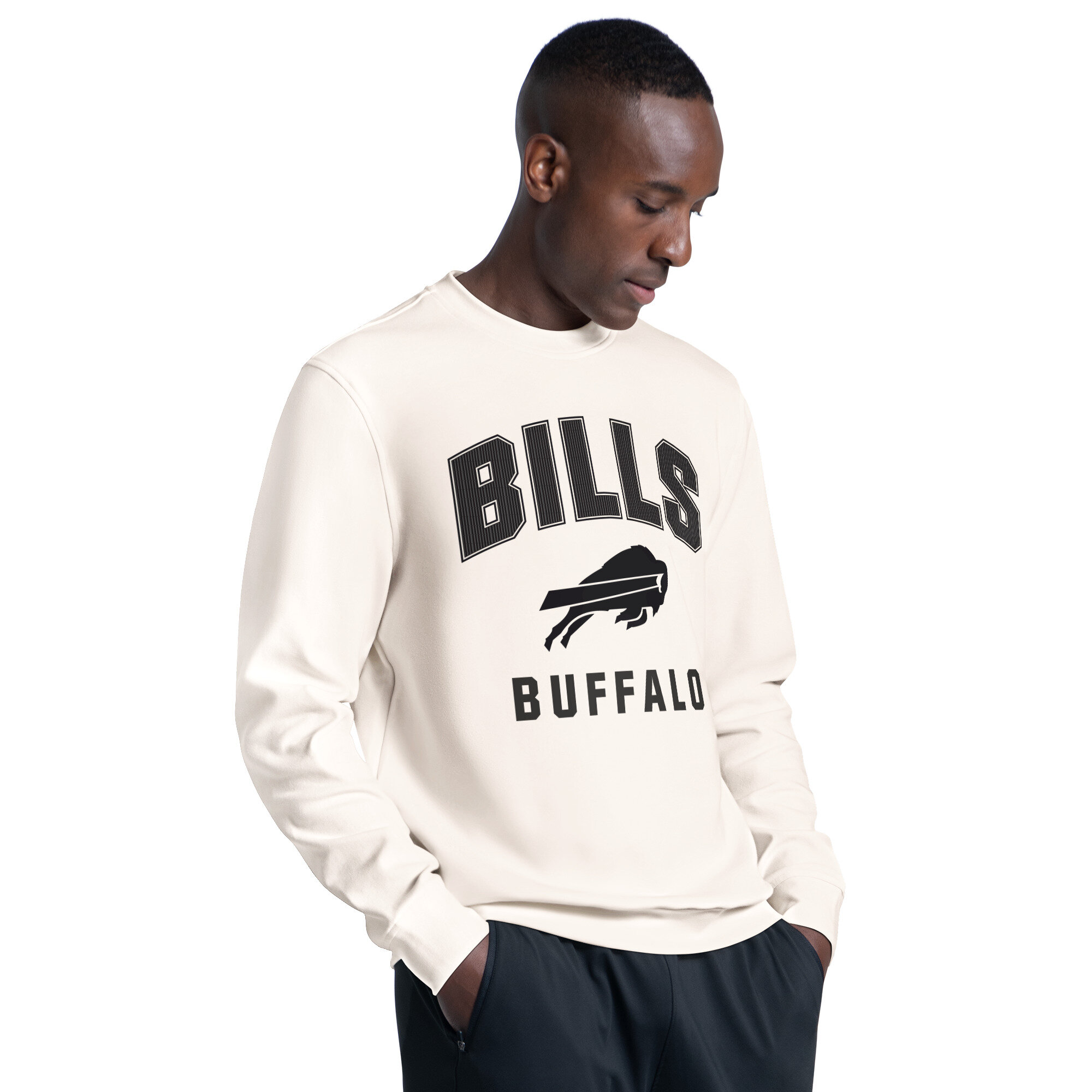 Msx by Michael Strahan Men's Cream Buffalo Bills Finish Line Tri-Blend Sweatshirt - Cream