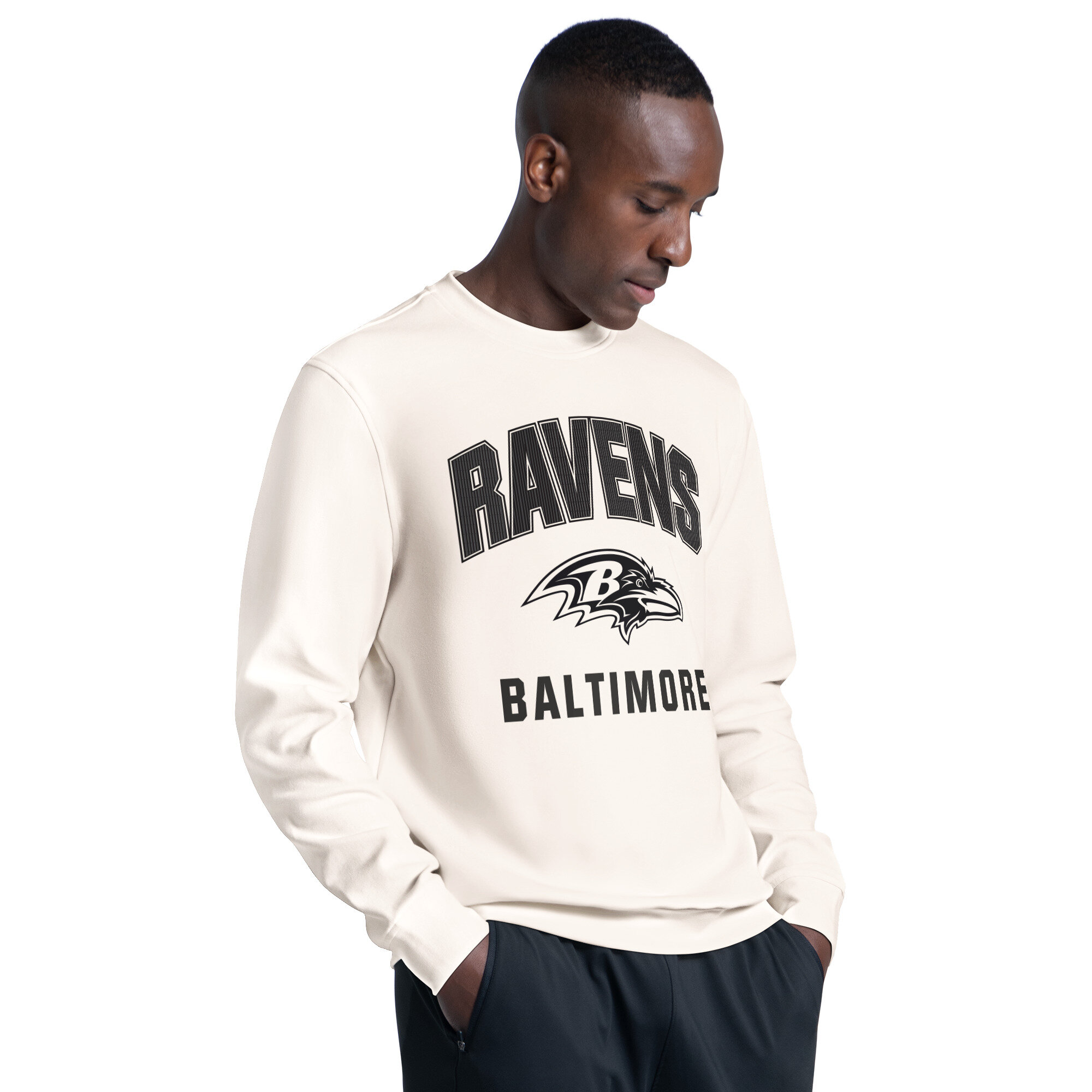 Msx by Michael Strahan Men's Cream Baltimore Ravens Finish Line Tri-Blend Sweatshirt - Cream