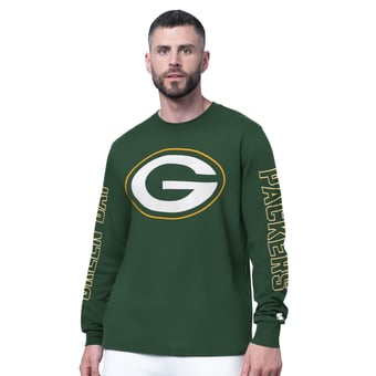Men's Starter Green Green Bay Packers Clutch Hit II Long-Sleeve T-Shirt