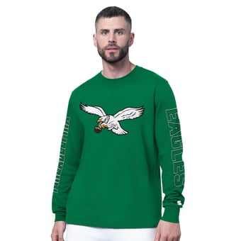 Men's Starter Kelly Green Philadelphia Eagles Clutch Hit II Vintage Logo Long-Sleeve T-Shirt
