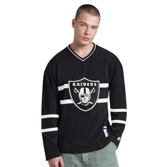 Men's Starter Black/White Las Vegas Raiders Lineup Long Sleeve T-Shirt