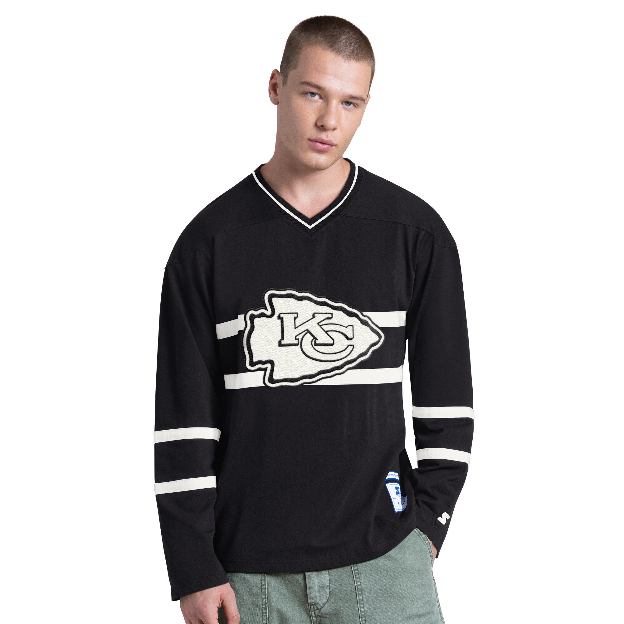Men's Starter Black/White Kansas City Chiefs Lineup Long Sleeve T-Shirt