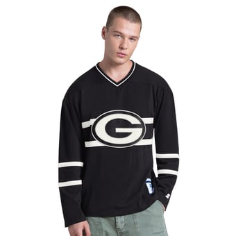 Men's Starter Black/White Green Bay Packers Lineup Long Sleeve T-Shirt