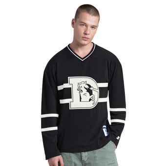 Men's Starter Black Denver Broncos Line Up Retro Logo Long Sleeve V-Neck T-Shirt