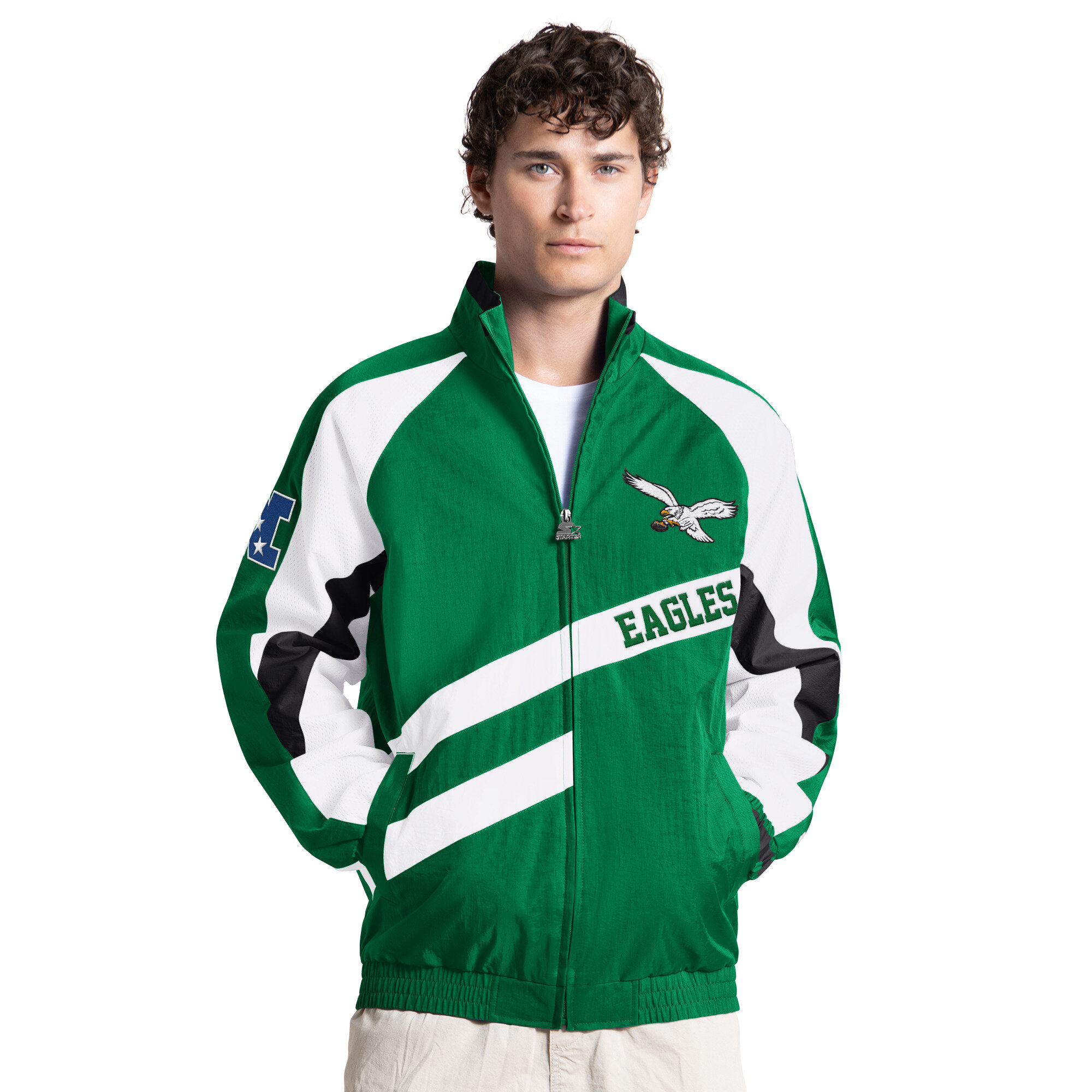 Men's Starter Kelly Green Philadelphia Eagles Tip Off Retro Full-Zip Jacket