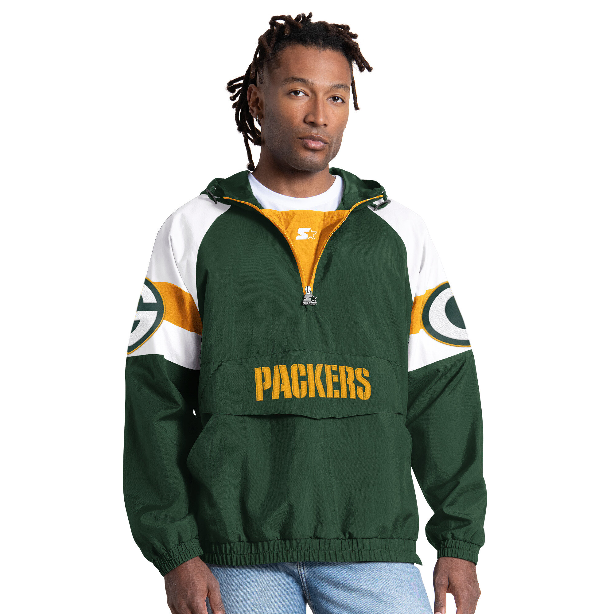 Starter Men's Green Bay Packers Street Cut Half-Zip Jacket - Green, Gold