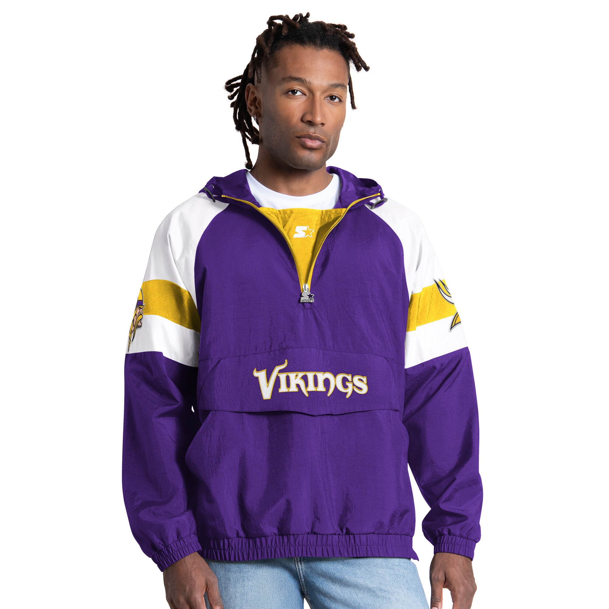 Men's Starter Purple Minnesota Vikings Street Cut Half-Zip Jacket