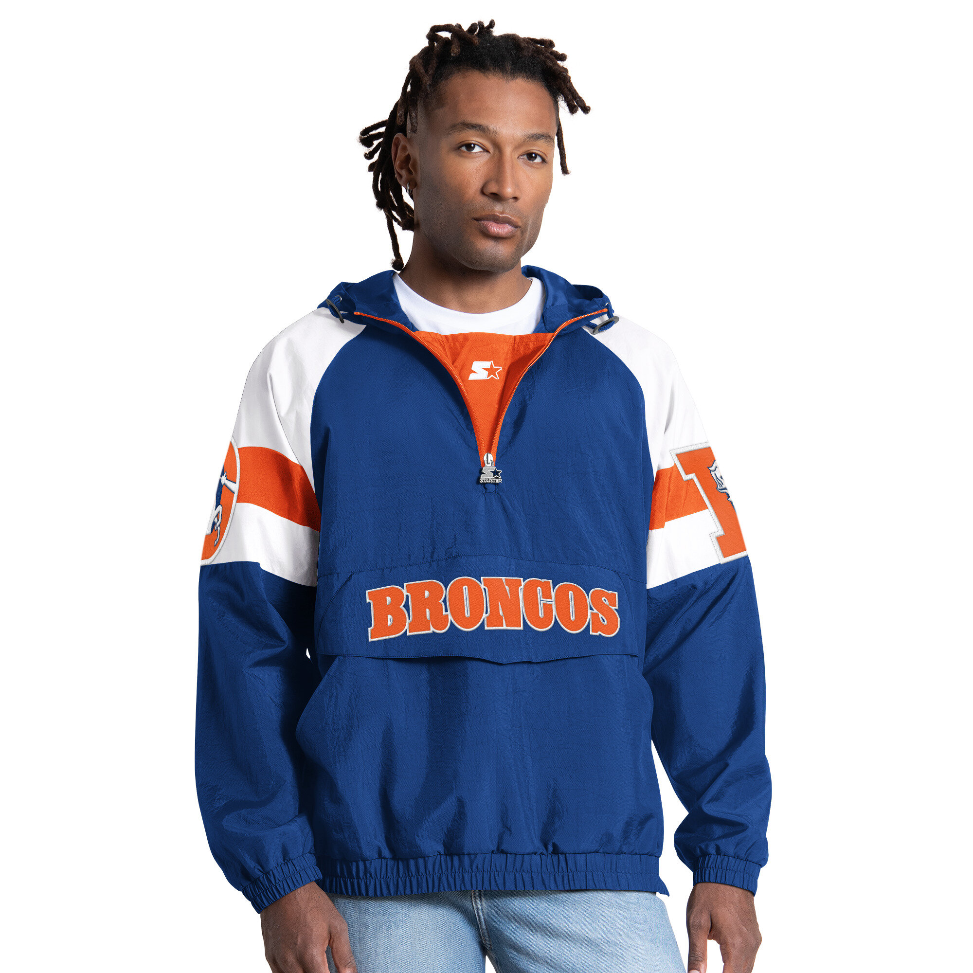 Starter Men's Royal Denver Broncos Street Cut Retro Logo Half-Zip Jacket - Royal, Orange