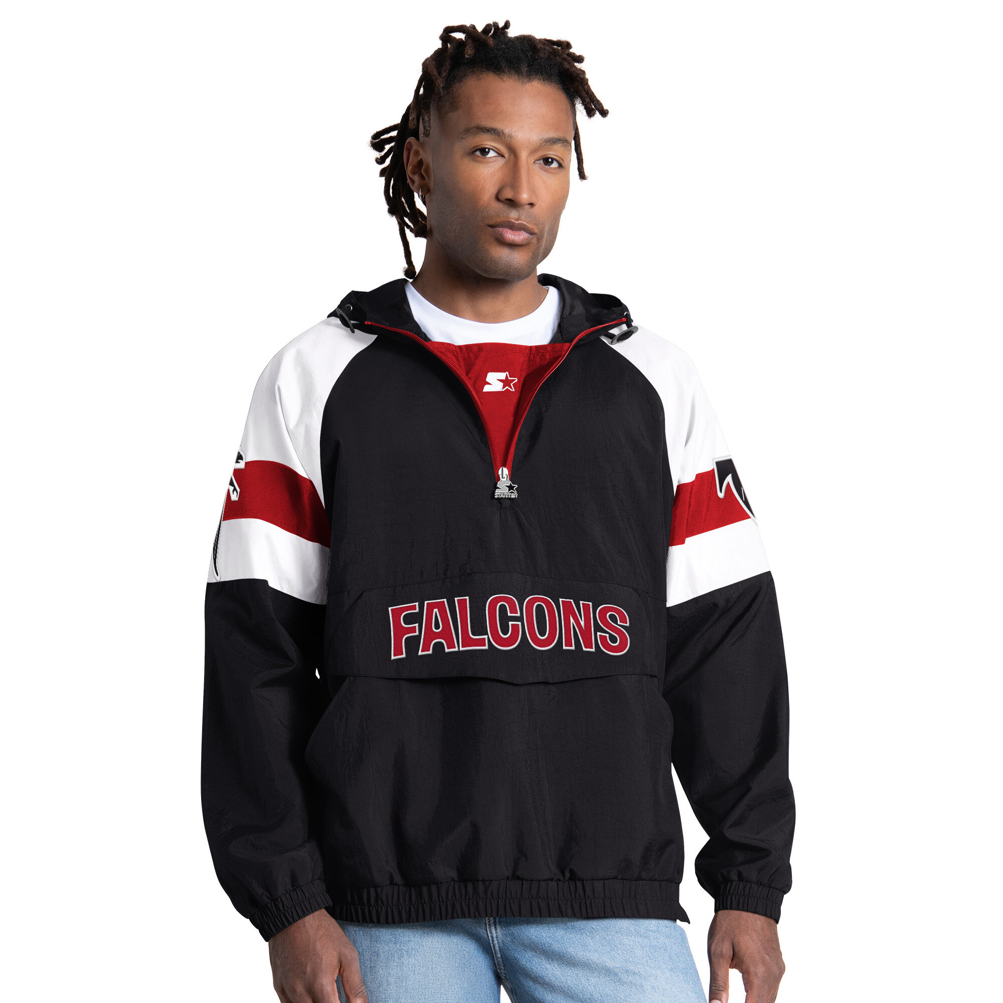 Starter Men's Black Atlanta Falcons Street Cut Retro Logo Half-Zip Jacket - Black, Red
