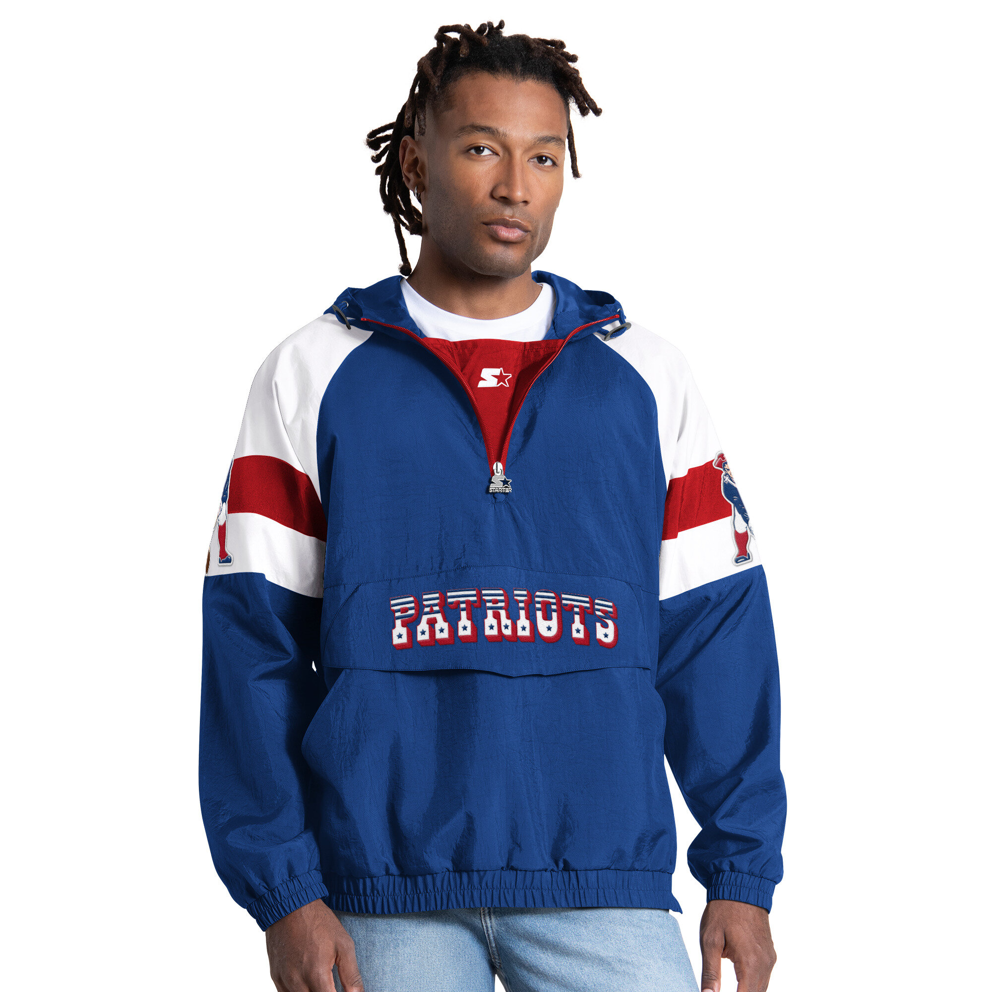Starter Men's Royal New England Patriots Street Cut Retro Logo Half-Zip Jacket - Royal, Red