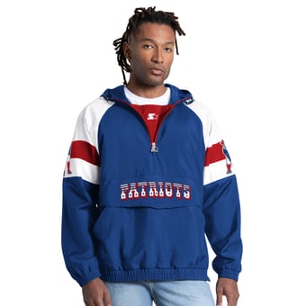 Men's Starter Royal New England Patriots Street Cut Retro Logo Half-Zip Jacket