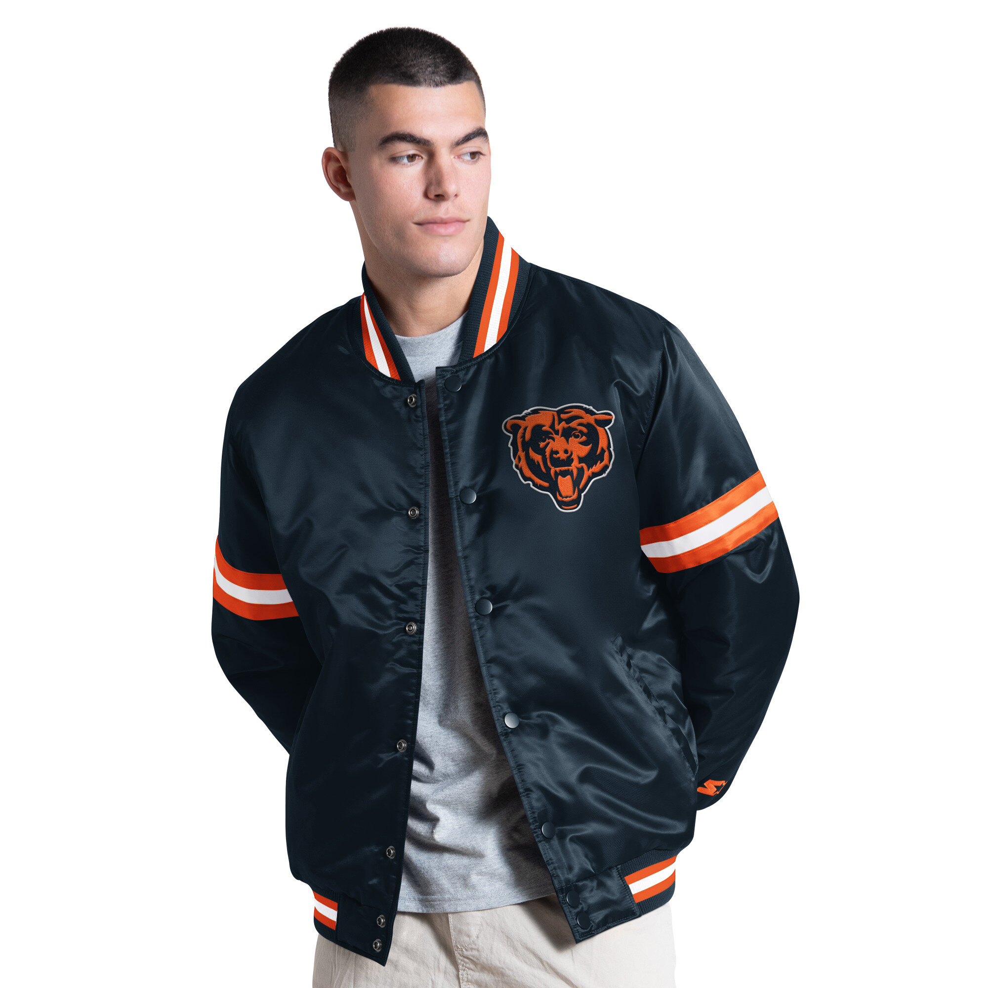 Starter Men's Navy Chicago Bears Courtside Varsity Full Snap Jacket - Navy, Orange