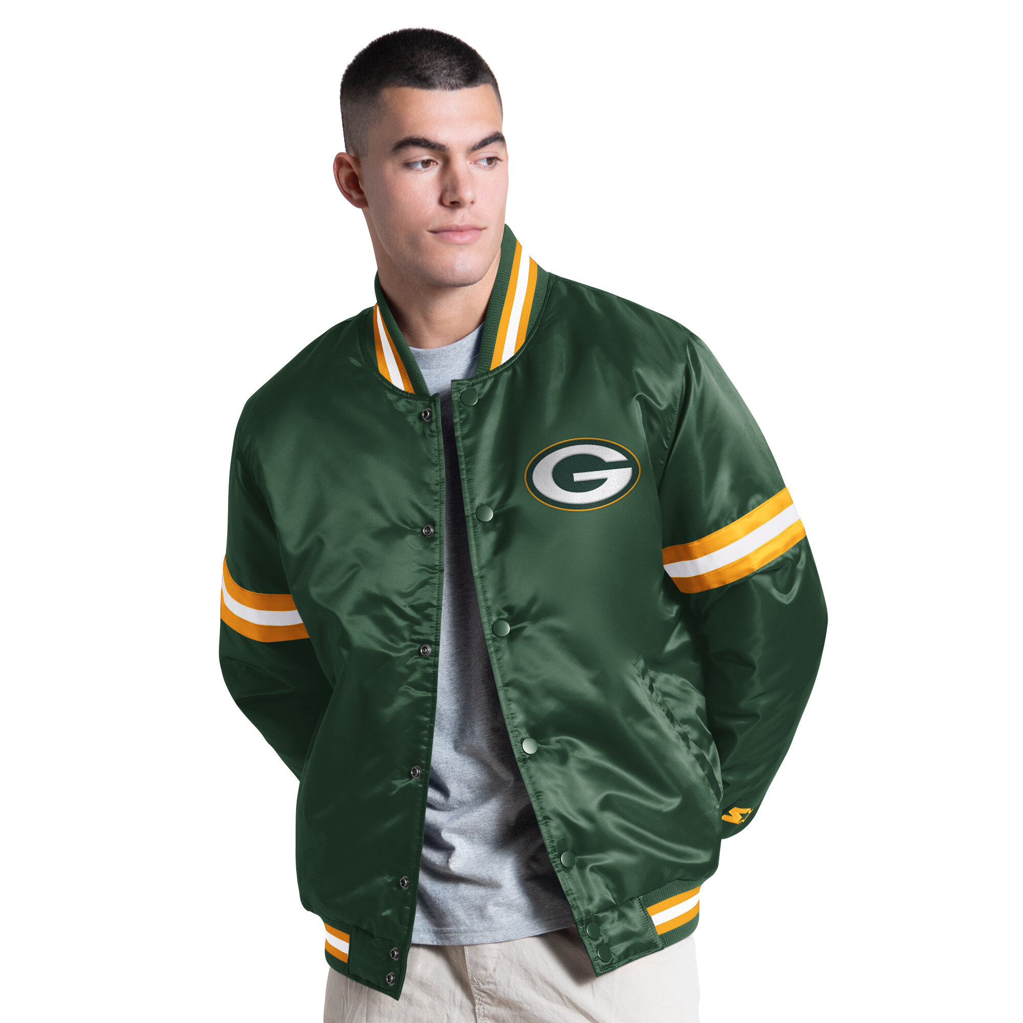 Men's Starter Green Green Bay Packers Courtside Varsity Full Snap Jacket