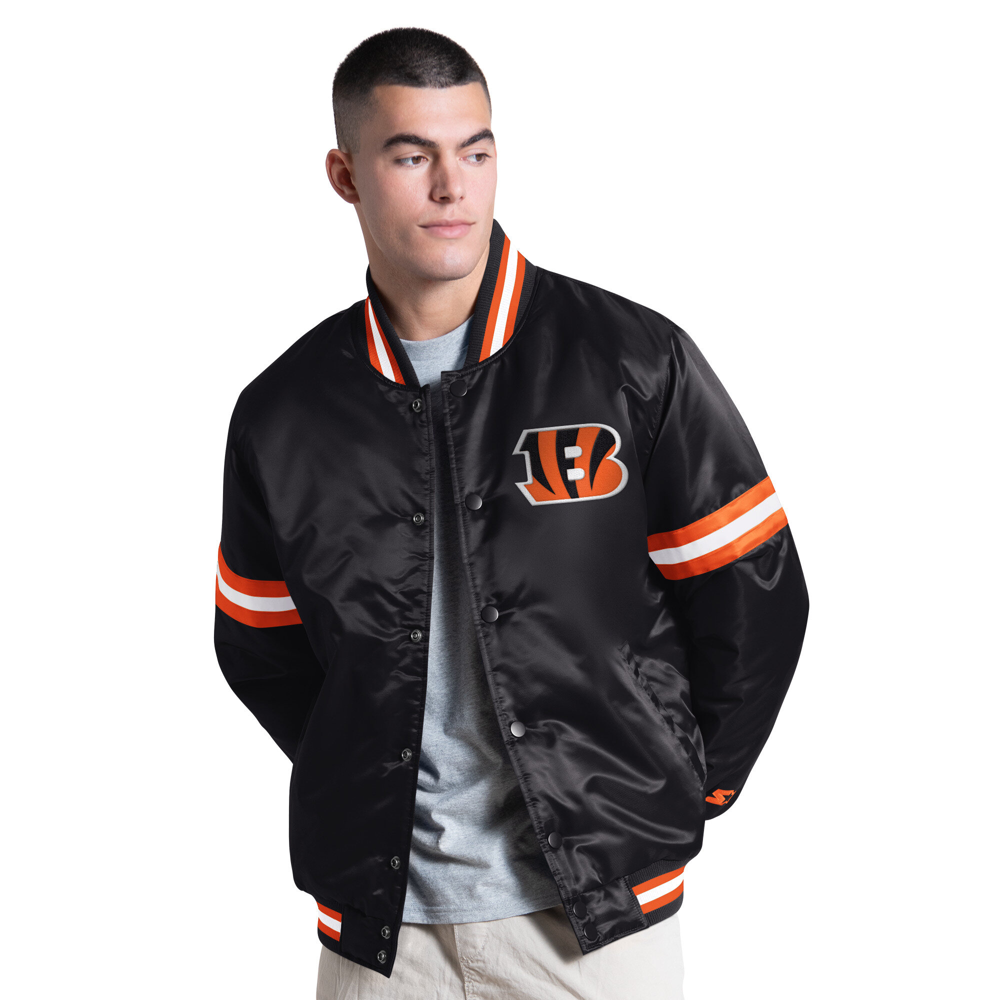 Men's Starter Black Cincinnati Bengals Courtside Varsity Full Snap Jacket
