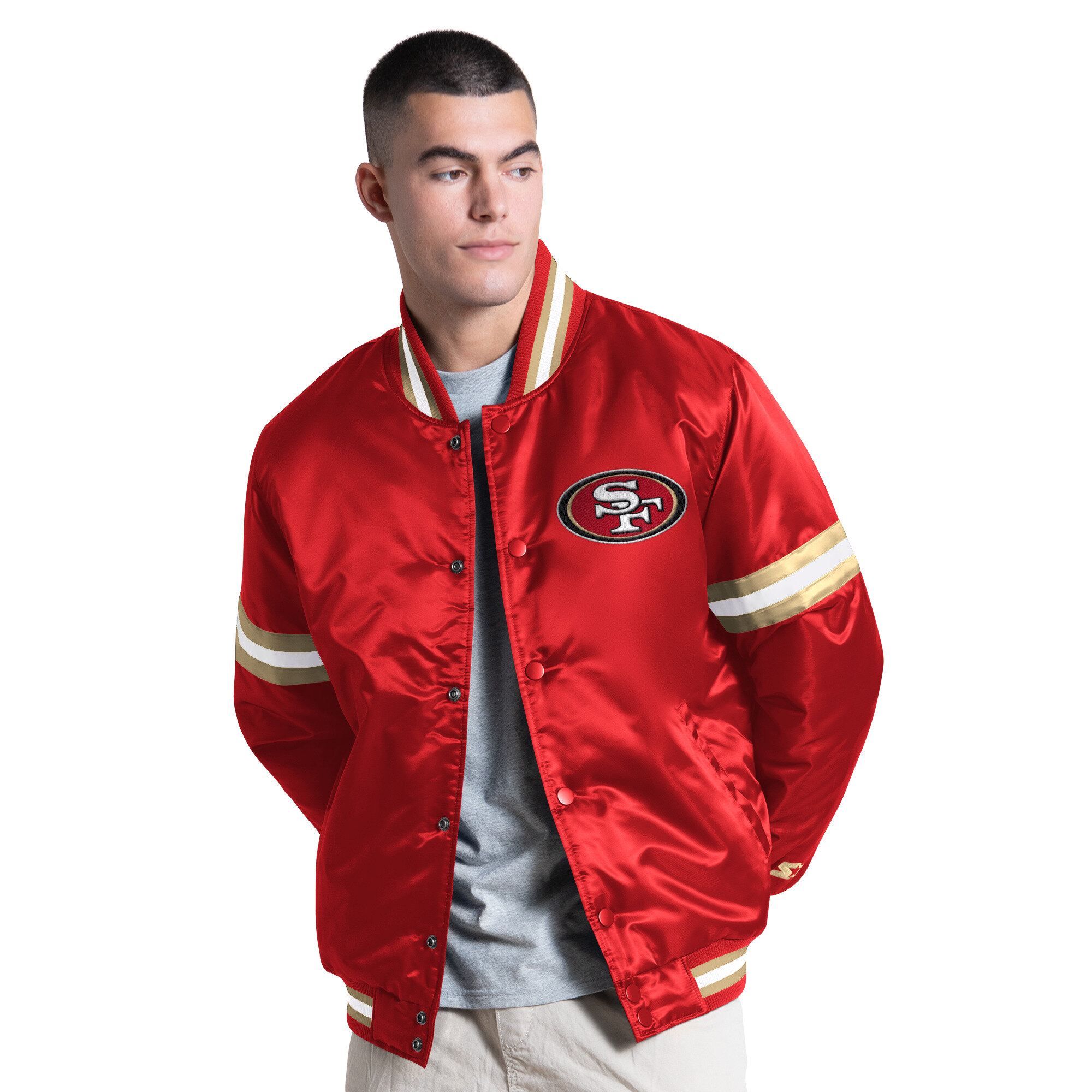 Men's Starter Scarlet San Francisco 49ers Courtside Varsity Full Snap Jacket