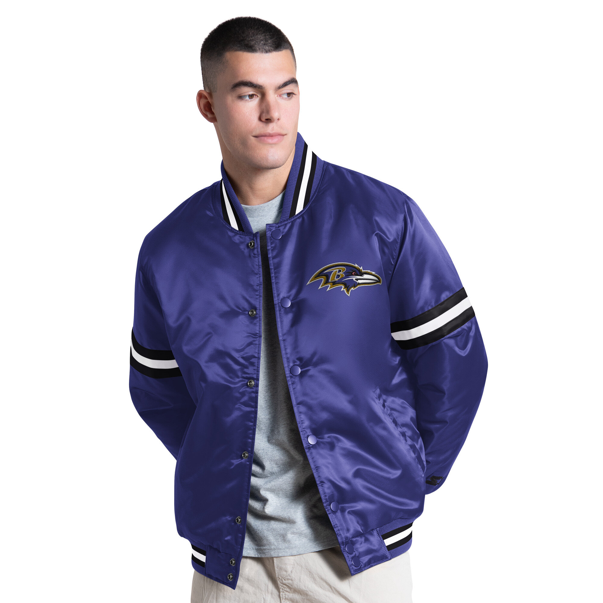 Starter Men's Purple Baltimore Ravens Courtside Varsity Full Snap Jacket - Purple, Black